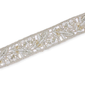 1 75 Inch Floral Beaded Sequined Metallic Corded Embroidery On Mesh Trim SV581430 Silver A2