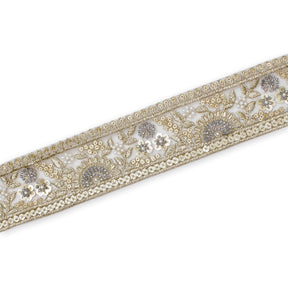 Sunshine Garden Floral Beaded Sequin Metallic Embroidery On 2 Inch Hemmed Mesh Lace Trim SV582858 Grey Image A3