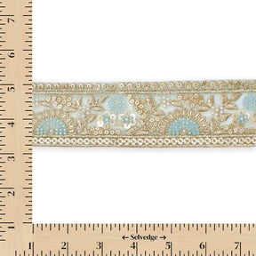 Sunshine Garden Floral Beaded Sequin Metallic Embroidery On 2 Inch Hemmed Mesh Lace Trim SV582859 Light Blue Image A9