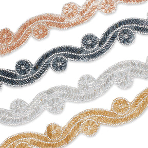 1.5 Inch Beaded Rhinestone Glitter Infused Iron On Sheer Fabric Trim Group Image