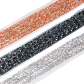 1.25 Inch Beaded Rhinestone Glitter Infused Iron On Single Fold Mesh Fabric Trim Group Image