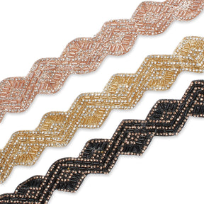 1.25 Inch Beaded Rhinestone Glitter Infused Iron On Scalloped Mesh Fabric Trim Group Image