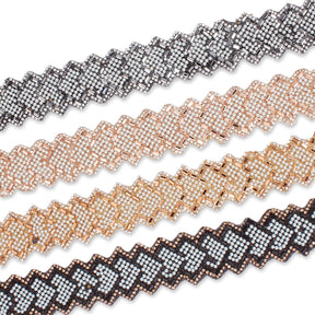 1.25 Inch Pearly Rhinestone Glitter Infused Iron On Scalloped Mesh Fabric Trim Group Image