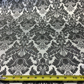 Extra Wide Floral Damask Upholstery Jacquard Fabric SV571051 White / Black 3