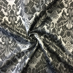Extra Wide Floral Damask Upholstery Jacquard Fabric SV571051 White / Black 2
