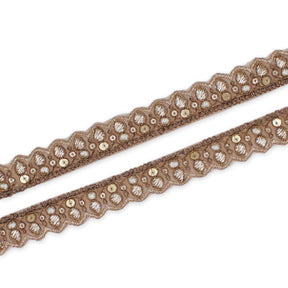 3 4 Inch Ornamental Sequined Metallic Cording With Embroidery On Mesh Trim SV581508 Brown A1
