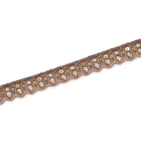 3 4 Inch Ornamental Sequined Metallic Cording With Embroidery On Mesh Trim SV581508 Brown A2