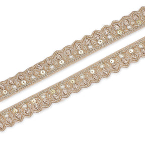 3 4 Inch Ornamental Sequined Metallic Cording With Embroidery On Mesh Trim SV580397 Champagne A1