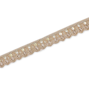3 4 Inch Ornamental Sequined Metallic Cording With Embroidery On Mesh Trim SV580397 Champagne A2