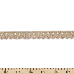 3 4 Inch Ornamental Sequined Metallic Cording With Embroidery On Mesh Trim SV580397 Champagne A9