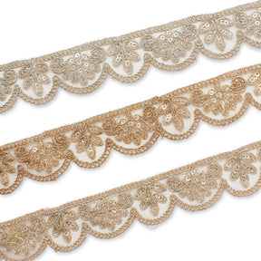 Vine Sequined Metallic Corded Scalloped Mesh Trim Group