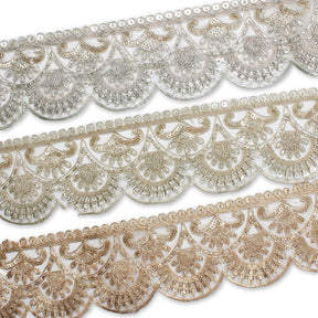 2 5 Inch Scalloped Sequin Metallic Corded Mesh Trim Group