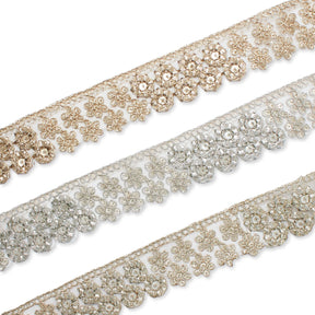 1 25 Inch Floral Corded Sequin Woven Mesh Trim Group
