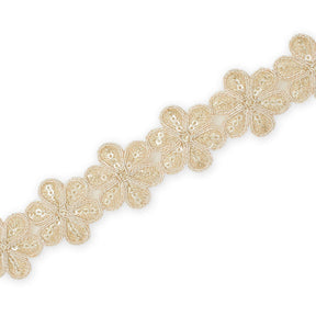 Daisy Flower Corded Sequin Embroidery On 1 & 1/2 Inch Scalloped Mesh Lace Trim SV582503-HP Champagne Image A3