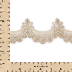 Swirly Flower Corded Sequin Embroidery On 3 & 1/2 Inch Scalloped Mesh Lace Trim SV582865 Antique Gold Image A9