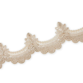 Swirly Flower Corded Sequin Embroidery On 3 & 1/2 Inch Scalloped Mesh Lace Trim SV582865 Antique Gold Image A3