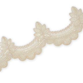 Swirly Flower Corded Sequin Embroidery On 3 & 1/2 Inch Scalloped Mesh Lace Trim SV582864 Champagne Image A3