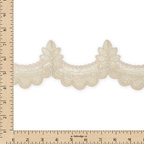 Swirly Flower Corded Sequin Embroidery On 3 & 1/2 Inch Scalloped Mesh Lace Trim SV582864 Champagne Image A9