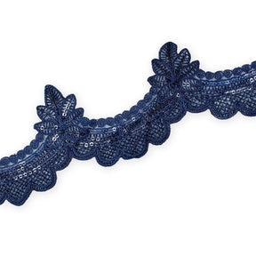 Swirly Flower Corded Sequin Embroidery On 3 & 1/2 Inch Scalloped Mesh Lace Trim SV582866 Navy Blue Image A3