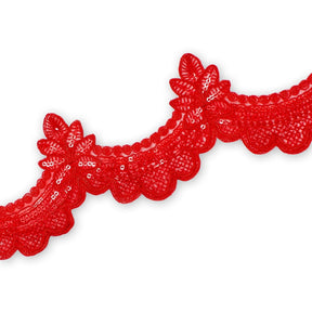 Swirly Flower Corded Sequin Embroidery On 3 & 1/2 Inch Scalloped Mesh Lace Trim SV582867 Red Image A3