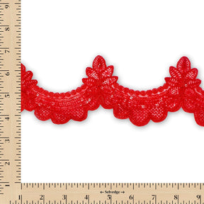 Swirly Flower Corded Sequin Embroidery On 3 & 1/2 Inch Scalloped Mesh Lace Trim SV582867 Red Image A9