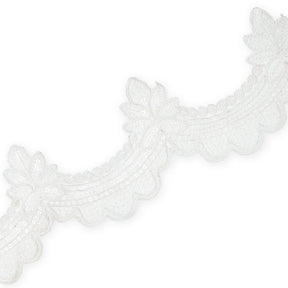 Swirly Flower Corded Sequin Embroidery On 3 & 1/2 Inch Scalloped Mesh Lace Trim SV582863 White Image A3