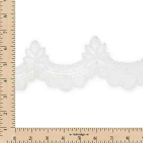 Swirly Flower Corded Sequin Embroidery On 3 & 1/2 Inch Scalloped Mesh Lace Trim SV582863 White Image A9