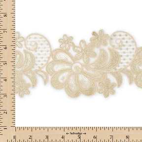 Wild Flower Corded Sequin Embroidery On 4 Inch Scalloped Mesh Lace Trim Fabric SV582519 Champagne Image A9