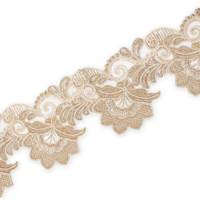 Leafy Floral Corded Sequin Embroidery On 4 Inch Scalloped Mesh Lace Trim SV582523 Fone Image A3