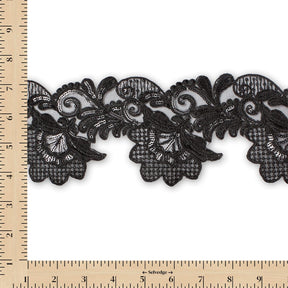 Leafy Floral Corded Sequin Embroidery On 4 Inch Scalloped Mesh Lace Trim SV582561 Black Image A9