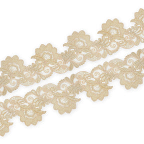 Leafy Floral Corded Sequin Embroidery On 4 Inch Scalloped Mesh Lace Trim SV582525 Champagne Image A4