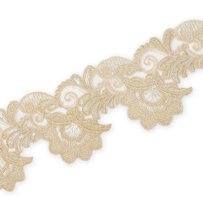 Leafy Floral Corded Sequin Embroidery On 4 Inch Scalloped Mesh Lace Trim SV582525 Champagne Image A3