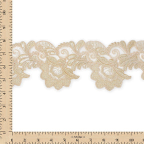 Leafy Floral Corded Sequin Embroidery On 4 Inch Scalloped Mesh Lace Trim SV582525 Champagne Image A9