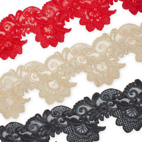 Leafy Floral Corded Sequin Embroidery On 4 Inch Scalloped Mesh Lace Trim Group Image