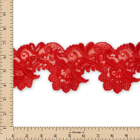 Leafy Floral Corded Sequin Embroidery On 4 Inch Scalloped Mesh Lace Trim SV582526 Red Image A9