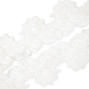 Leafy Floral Corded Sequin Embroidery On 4 Inch Scalloped Mesh Lace Trim SV582522 White Image A4