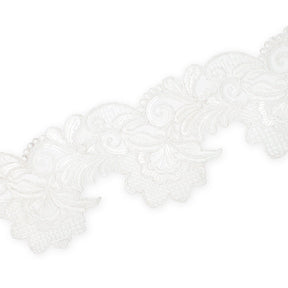 Leafy Floral Corded Sequin Embroidery On 4 Inch Scalloped Mesh Lace Trim SV582522 White Image A3