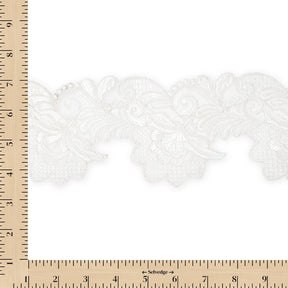 Leafy Floral Corded Sequin Embroidery On 4 Inch Scalloped Mesh Lace Trim SV582522 White Image A9