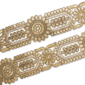 2 5 Inch Sunflower Floral Sequined Metallic Cording With Embroidery On Mesh Trim SV581509 Sage A1