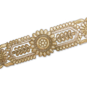 2 5 Inch Sunflower Floral Sequined Metallic Cording With Embroidery On Mesh Trim SV581509 Sage A2