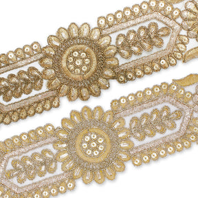 2 5 Inch Sunflower Floral Sequined Metallic Cording With Embroidery On Mesh Trim Group