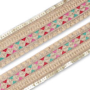2 5 Inch Triangle Geometric Sequined Metallic Corded Embroidered Trim SV581502 Champagne A1
