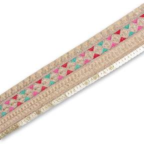 2 5 Inch Triangle Geometric Sequined Metallic Corded Embroidered Trim SV581502 Champagne A2