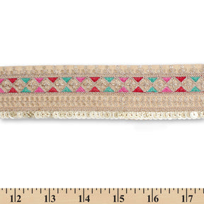 2 5 Inch Triangle Geometric Sequined Metallic Corded Embroidered Trim SV581502 Champagne A9