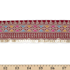 2 5 Inch Triangle Geometric Sequined Metallic Corded Embroidered Trim SV580404 Burgundy A9