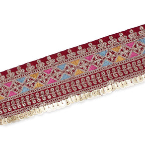 2 5 Inch Triangle Geometric Sequined Metallic Corded Embroidered Trim SV580404 Burgundy A2