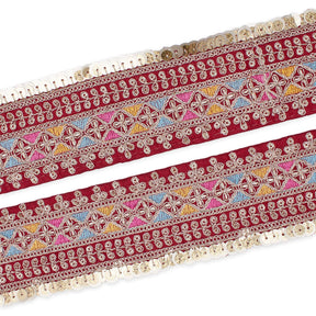 2 5 Inch Triangle Geometric Sequined Metallic Corded Embroidered Trim SV580404 Burgundy A1