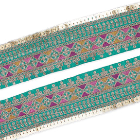 2 5 Inch Triangle Geometric Sequined Metallic Corded Embroidered Trim SV581500 Seafoam A1