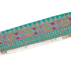 2 5 Inch Triangle Geometric Sequined Metallic Corded Embroidered Trim SV581500 Seafoam A2