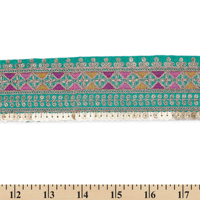 2 5 Inch Triangle Geometric Sequined Metallic Corded Embroidered Trim SV581500 Seafoam A9
